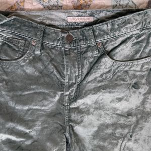 Lucky Brand ice blue crushed velvet jeans.